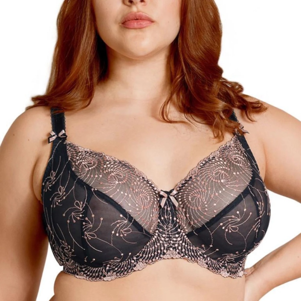 Fit Fully Yours | Nicole See Thru Lace Bra Black Rose Gold Size 30H